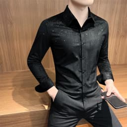 Autumn Rhinestone Shirts Men's Long-sleeved 2025 High-quality Hairstylist Casual Business Shirt Slim Social Party Tuxedo Blouse