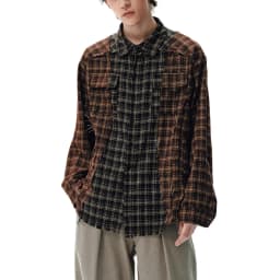 Plaid Splice Shirt Men Japanese Streetwear Fashion Loose Casual Long Sleeve Shirts Cityboy Oversize Cargo Shirts Unisex Blouses