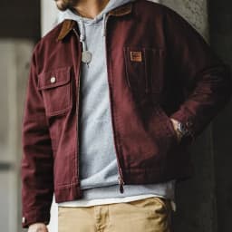 Maden Retro Heavyweight Canvas Detroit Jacket Corduroy Collar Hunting Short Zip-Up Jacket with Pockets Men's Autumn Outerwear