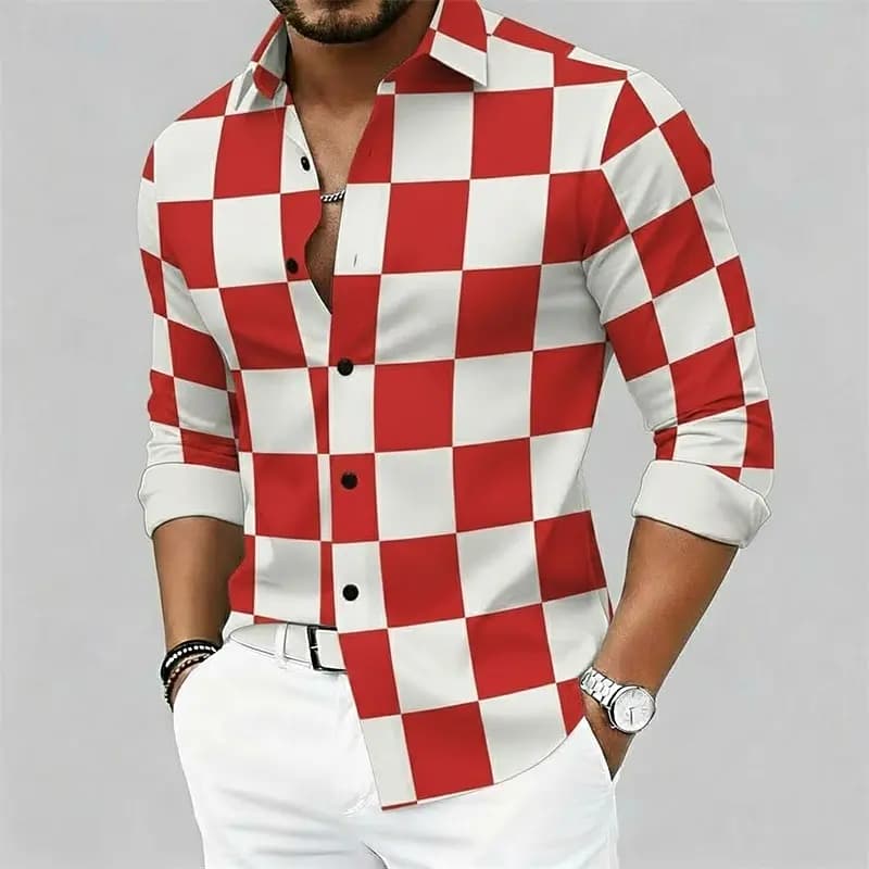 Carnival Men's Graphic Plaid Shirt Button Up Shirt Long Sleeve Casual Comfortable Resort Outdoor Streetwear Holiday Spring Fall