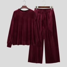 INCERUN Men's Sets Solid Velour Shiny Long Sleeve T Shirt Pants Two Piece Sets Streetwear Loose 2026 Fashion Men Matching Sets