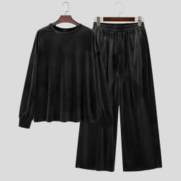 INCERUN Men's Sets Solid Velour Shiny Long Sleeve T Shirt Pants Two Piece Sets Streetwear Loose 2026 Fashion Men Matching Sets