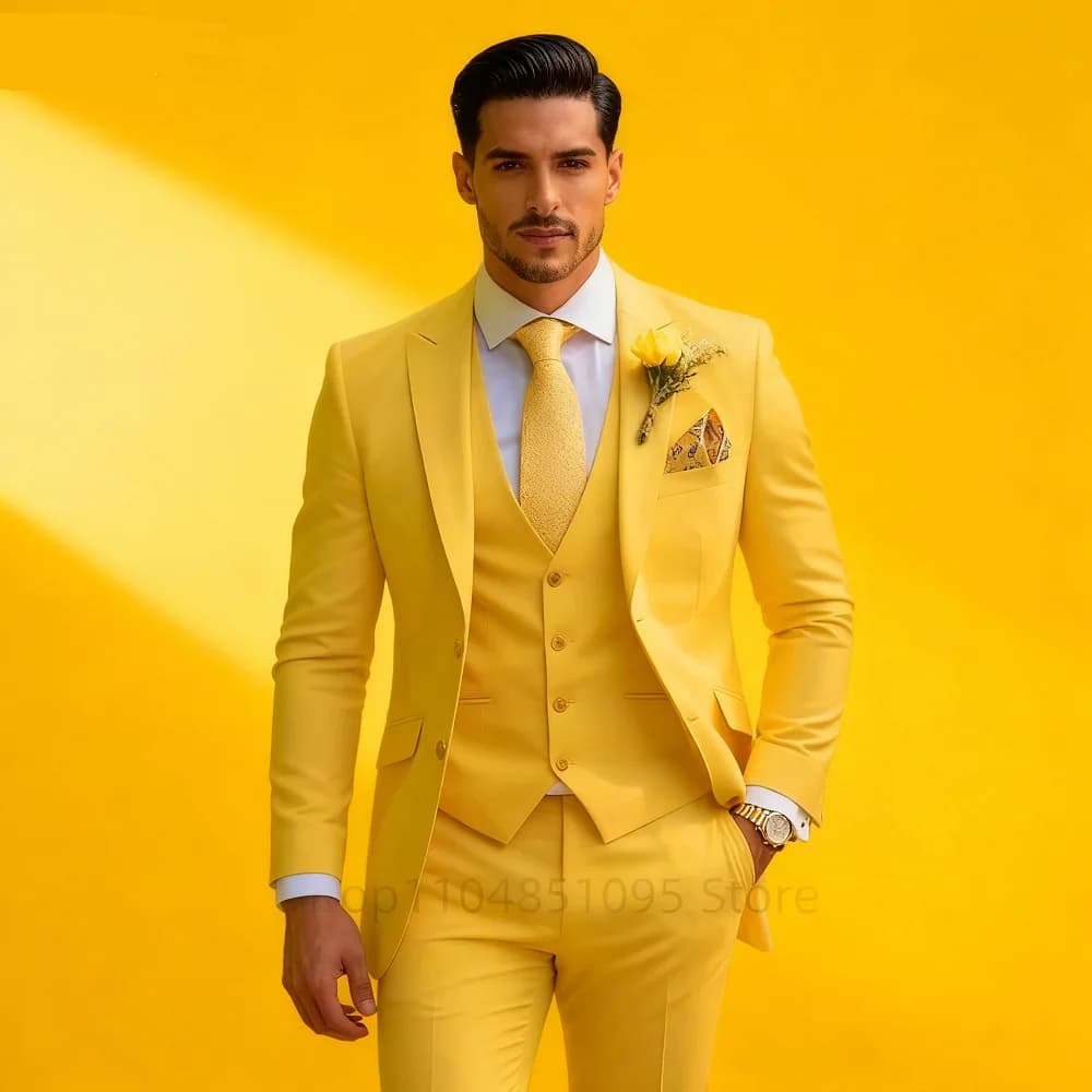 Classic Wedding Solid 3-Piece Smoking Ternos Fino Adjusted Male Formal Business Suits for Groomsmen And Festive Occasions