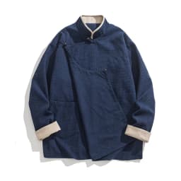 Autumn Winter Chinese Style Stand-up Collar Slanted Hanfu Jacket Loose Tang Jacket Chinese Retro Kung Fu Tai Chi Jacket Mens Top