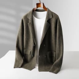 Men's Suit Collar Cardigan 100% Pure Wool Sweater Coat Autumn Winter Chic Pocket Business Casual Wool Outerwear Knitwear Top