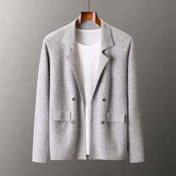 Men's Suit Collar Cardigan 100% Pure Wool Sweater Coat Autumn Winter Chic Pocket Business Casual Wool Outerwear Knitwear Top