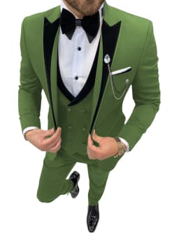 Mens Suits Wave Point Three Pieces Men Dress Suits Casual Commuter Office Business Suits for Wedding (Blazer+Vest+Pants)