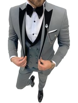 Mens Suits Wave Point Three Pieces Men Dress Suits Casual Commuter Office Business Suits for Wedding (Blazer+Vest+Pants)