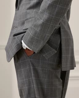 Gray Men's Suits 2 Pieces Blazer Pants Single Breaste Peaked Lapel Plaid Stripes Wedding Formal Custom Made Plus Size