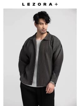 Miyake Pleated Casual Suit Jacket Korean Version Loose 2022 Summer Long-Sleeved Shirt Button Top Men