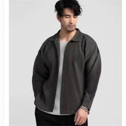 Miyake Pleated Casual Suit Jacket Korean Version Loose 2022 Summer Long-Sleeved Shirt Button Top Men