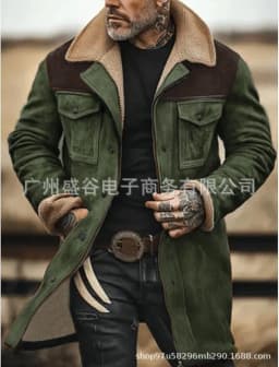 2025 autumn and winter men's coat suede color matching jacket multi-pocket zipper coat streetwear denim jacket men