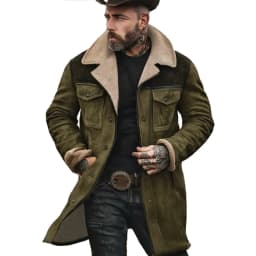 2025 autumn and winter men's coat suede color matching jacket multi-pocket zipper coat streetwear denim jacket men