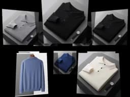 Autumn and Winter New 100% Pure Wool Sweater Men's POLOL Neck Sweater Lapel Button Cashmere Sweater Business Knitting Bottoming