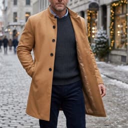 New Winter Men's Single-Breasted Invisible Button Trench Coat Knee-Length Fit Casual Streetwear Business-Appropriate Warm Jacket