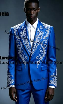 Handsome Embroidery Jewelry Tuxedo Men Suit Customized Sequin Male Prom Blazers 2 Pieces Set Wedding Groom Diamond Ropa Hombre