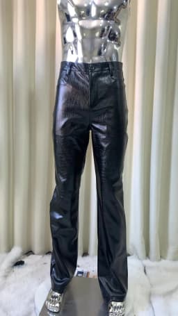 Mauroicardi Spring Autumn Cool Handsome Long Black Crocodile Print Pu Leather Pants for Men Luxury Designer Floor Length Clothes