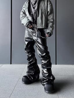 Mauroicardi Spring Autumn Cool Handsome Long Black Crocodile Print Pu Leather Pants for Men Luxury Designer Floor Length Clothes