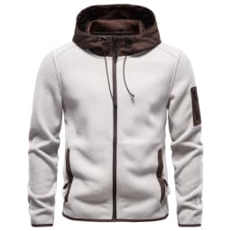 AIOPESON Men's Multi Pocket Hooded Fleece Jacket Full Zip Coat Suede Hood Zip Up Streetwear Autumn Winter Warm Outerwear