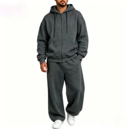 Men Full Zip Hoodie Set Kangaroo Pocket Drawstring Wide Leg Pants Loose Casual Two Piece Sports Outfit Set