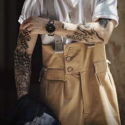 Maden Vintage Heavyweight Khaki Overalls Loose Fit Men's Jumpsuit with Wide Leg Adjustable Straps Workwear Pants for Spring Fall