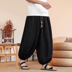 Summer Wide Leg Pants Men's Solid Color Casual Japanese Styles Harun Pants Men Fashion Loose Harajuku Lantern Trousers Plus Size