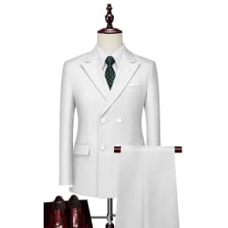 2 Pieces Fashion New Men's Business Double Breasted Solid Color Suit Coat / Male Slim Wedding Blazers Jacket Pants Trousers