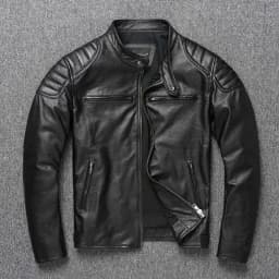 New Men Top‑Layer Genuine Cowhide Leather Jacket, Stand Collar Classic Motorcycle Biker Coat, Windproof Warm Outerwear, Plus Size Available For Autumn Winter Riding And Daily Casual Wear
