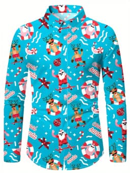 Christmas Festival Theme Men's 3D Printed Formal Shirts Christmas Tree Santa Claus Graphic Long Sleeve Shirt Fashion Men's Shirt
