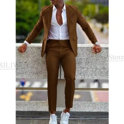 Orange Formal Men Suits For Wedding Prom Notch Lapel Blazer Custom Made Fashion Tuxedos Two-Piece Jacket+Pants Trajes De Hombre