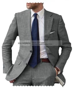 2026 Men's 2-Piece Linen Suit Casual Slim Fit Vintage Suits Groomsmen Tuxedos Wedding Summer Beach Blazer Pants Set