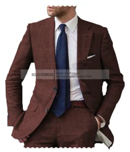 2026 Men's 2-Piece Linen Suit Casual Slim Fit Vintage Suits Groomsmen Tuxedos Wedding Summer Beach Blazer Pants Set