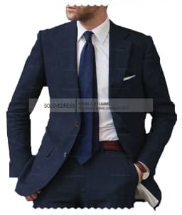 2026 Men's 2-Piece Linen Suit Casual Slim Fit Vintage Suits Groomsmen Tuxedos Wedding Summer Beach Blazer Pants Set