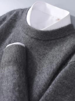 New mink cashmere sweater men's crewneck loose solid color cashmere undercoat youth business knit undercoat sweater