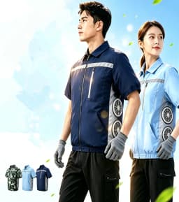 Men'S Summer Short Sleeved Double-Sided Four Fan Air Conditioning Clothes Heatstroke Prevention Cooling (Excluding Power Bank)