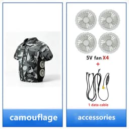 Men'S Summer Short Sleeved Double-Sided Four Fan Air Conditioning Clothes Heatstroke Prevention Cooling (Excluding Power Bank)