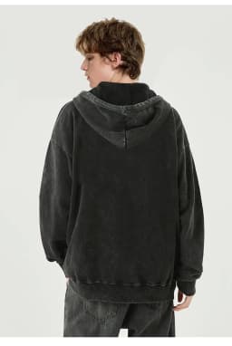DIY Custom LOGO Cotton Washed Hoodie Zipper Sweatshirt Pants Tracksuit Men Women Retro Loose Distressed HipHop Oversized Big