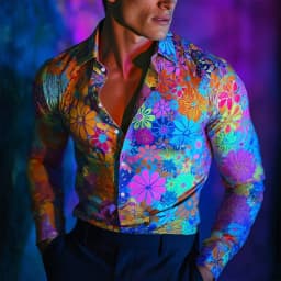 Men's Floral Print Neon Flowers Shirt Button Up Shirt Casual Dress Shirt Long Sleeve Streetwear Turndown 3D Print Collared Shirt
