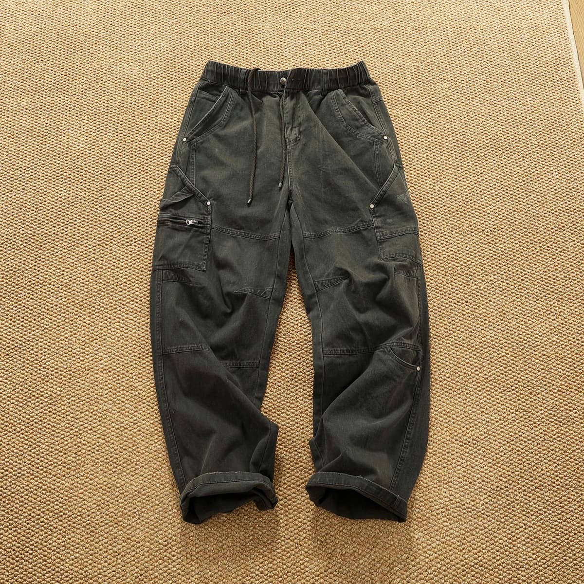 Retro heavy industry washing heavy splicing work pants for men's autumn and winter loose straight conical woodcut trousers