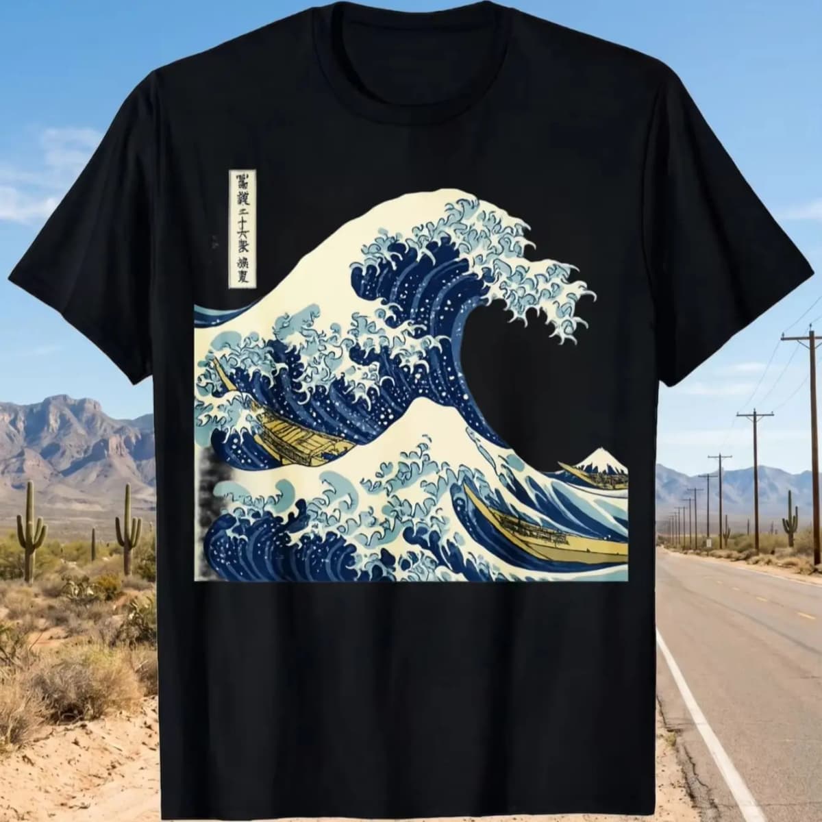 1Pcs 100% Cotton the Great Wave Off Kanagawa O-Neck Short Sleeves T-Shirt Print Plus Size Comfortable Casual Wear, Machine Washable