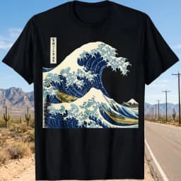 1Pcs 100% Cotton the Great Wave Off Kanagawa O-Neck Short Sleeves T-Shirt Print Plus Size Comfortable Casual Wear, Machine Washable