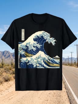 1Pcs 100% Cotton the Great Wave Off Kanagawa O-Neck Short Sleeves T-Shirt Print Plus Size Comfortable Casual Wear, Machine Washable