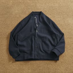 Retro cardigan jacket men's tops heavyweight thick textured V-neck knitted collarless sweatshirt