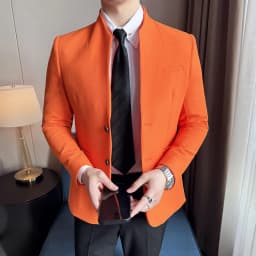 Waffle New Chinese Stand-Up Collar Suit Coats Men Slim Fit Business Casual Fashion Suits Jacket Formal Social Prom Party Tuxedos
