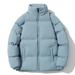 Unisex Stand Collar Puffer Jacket Solid Color Casual Warm Short Winter Coat For Men Women