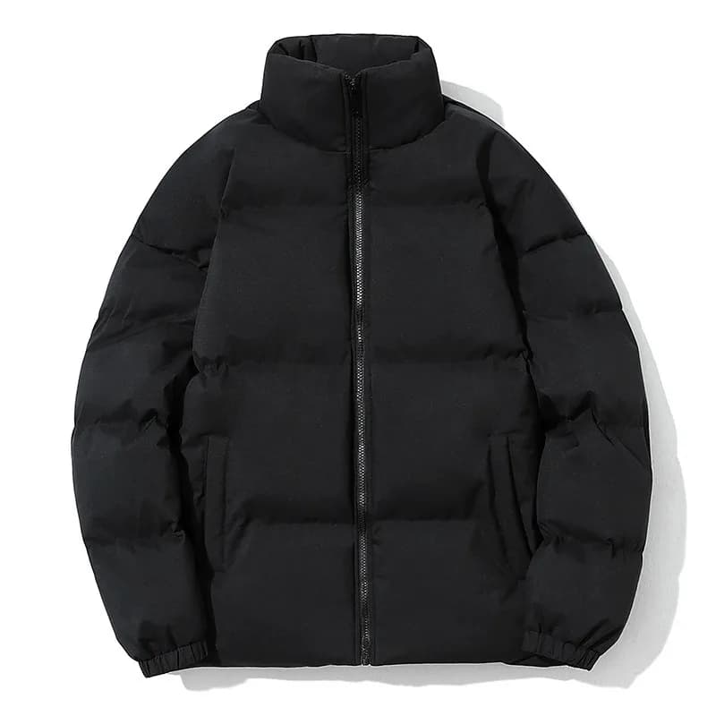 Unisex Stand Collar Puffer Jacket Solid Color Casual Warm Short Winter Coat For Men Women