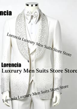 Customized Diamond Beading Men suit Formal Sequin Gem For Prom Groom Male Evening Party Fashion Blazer 3 Pieces Set Tuxedos Slim