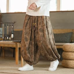High Quality Pants For Men Chinese Style Dark Flower Corduroy Casual Bloomers Elastic Waist Fashion Loose Wide Leg Trousers Male