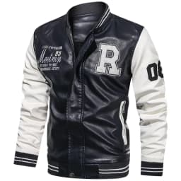 American Baseball Collar Pilot Casual PU Leather JacketSpring and Autumn Men's Motorcycle Suit Leather Jacket Color Blocking