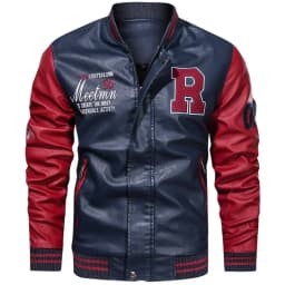 American Baseball Collar Pilot Casual PU Leather JacketSpring and Autumn Men's Motorcycle Suit Leather Jacket Color Blocking